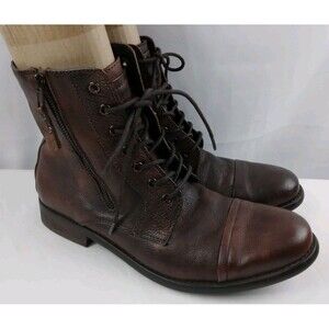 Reaction KENNETH COLE Hit Men Boots Brown Leather Double Zipper Men's 9.5M